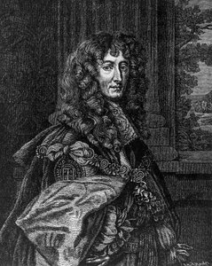 Retrato do Príncipe Rupert Wittelsbach do Reno (1619-1682), Duque da Baviera, Duque de Cumberland, Conde de Holderness, general e almirante alemão, gravura de William M. Timlin