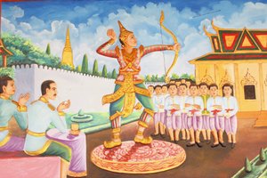 Preah Prom Promessa Mosteiro de Rath Vida do Príncipe Buda Siddhartha Gautama tornou-se um campeão de esgrima, luta livre e tiro com arco, Siem Reap, Camboja de Unbekannt