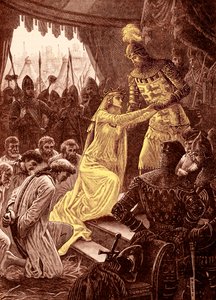 A "Rainha Philippa intercedendo pelos Burgueses de Calais" em 1347 (gravura) de Unbekannter Künstler