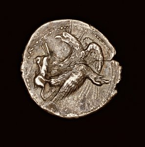Moeda grega antiga rara, tetrarca de prata, Agrigentum, águia com lebre, 411 a.C. (foto) de Unbekannter Künstler