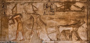 Alívio com cenas de fogo na parede nordeste do quarto 26, Medinet Habu, templo mortuário de Ramsés III, Luxor, Tebas-Oeste, Egipto, África (foto) de Unbekannter Künstler
