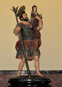São Cristóvão - Estátua policromada, arte barroca de Unbekannter Künstler