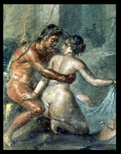 Satyr e Maenad, detalhe de uma pintura mural em Pompeia de Unbekannter Künstler