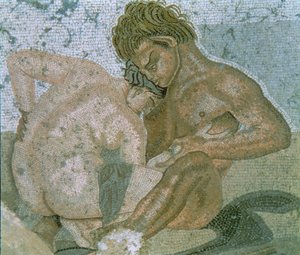 Sátiro e Maenad, detalhe de um mosaico da Casa do Fauno de Unbekannter Künstler
