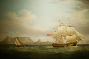 Navio em frente da Cidade do Cabo na África do Sul. Pintura. Museu Nacional de Cultura, Pretória, África do Sul de Unbekannter Künstler