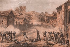 Voluntários sicilianos atacam postos avançados do lado esquerdo dos napolitanos em Milazzo, Sicília de William M. Timlin