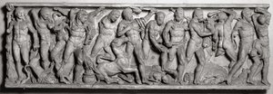 Lado de um sarcófago que retrata o trabalho de Hércules, romano, século II (mármore) de Unbekannt