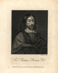 Sir Thomas Brown, polímata inglês e escritor sobre ciência, medicina, religião e esoterismo, falecido em 1682. Gravura em talhe-doce da obra "Portraits Illustrating Granger
