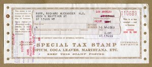 Selo fiscal especial para ópio medicinal, folhas de coca e marajuana de Unbekannt