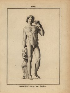 Estátua de Baco, o deus romano do vinho, nua com um sátiro de Unbekannt