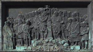 Estrasburgo, Bas-relief da escultura de Gutenberg. Europa de William M. Timlin