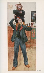 O ilustrador sueco Carl Larsson (1853-1919) com sua filha Brita. Aguarela de "Das haus in der sonne" 1921 de Unbekannt