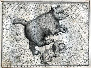 As Constelações Boreal: o Grande Urso e o Leãozinho. Gravura de "Les étoiles et les autres curiosites du ciel", de Camille Flammarion. de Unbekannt