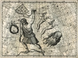 O Bower, a Coroa Boreal, os cães de caça, o pêlo da Berenice. Gravura de "Les étoiles et les autres curiosites du ciel", de Camille Flammarion. de Unbekannt