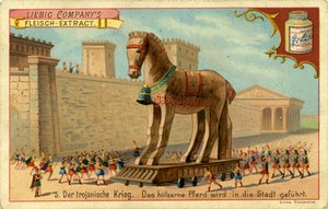 As Guerras de Troia: O Cavalo de Madeira é conduzido à cidade de Unbekannter Künstler
