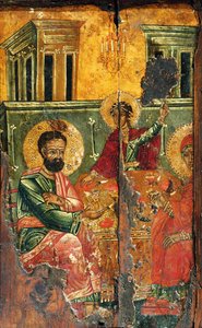 A Virgem Maria com os seus pais (aguarela sobre linho a bordo) de Unbekannter Künstler