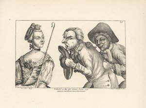 As figuras cómicas de Cimon e Mopsus com a bela Phillida. Da ópera cómica de Colley Cibber, Damon and Phillida de Unbekannter Künstler
