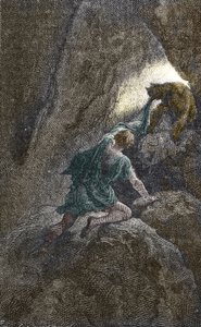 A fuga de Aristomenes da gruta onde foi aprisionado de Unbekannter Künstler