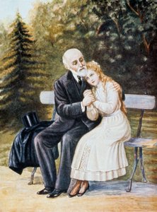 Teresa de Lisieux pedindo a seu pai Louis Martin para entrar no convento, ilustração de Unbekannter Künstler