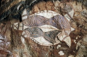 Tartaruga, pintura rupestre, Terra de Arnhem, Território do Norte, Austrália, cultura aborígene