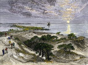 Estados Unidos, Estado da Virgínia: Colonos ingleses nas terras da ilha de Roanoke de Unbekannter Künstler