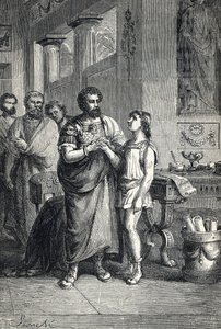 O imperador romano Valentin II reconhecido pelo Graciano (375). 1888 (Gravura) de Unbekannter Künstler