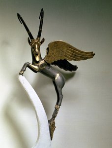 Cabo de vaso na forma de um ibex alado, Período Aquemenídeo, do Irão, c.500 a.C. (ouro e prata) de Unbekannt
