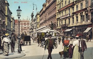 Viena, Graben - rua famosa no centro da cidade com pessoas a passear (postal) de Unbekannter Künstler