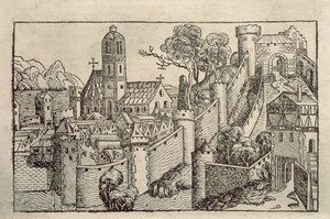 Vista da antiga cidade de Alexandria de um livro de gravuras intitulado 