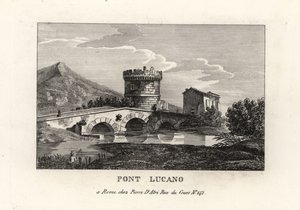 Vista da Ponte Lucano e do Mausoléu de Plautii, Pont Lucano ou Ponte Lucano, na estrada para Tivoli de Unbekannt