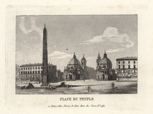 Vista da Piazza del Popolo, Place du Peuple, com um obelisco egípcio de Ramsés II de Heliópolis, Roma de Unbekannt