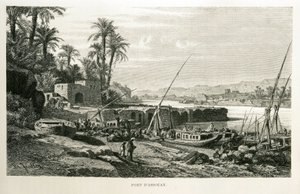 Vista do Porto de Assuão no Egipto - Ilustração do Atlas do Egipto de Unknown