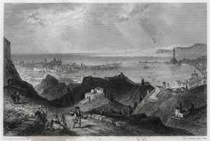 Vista da cidade e do porto de Genes, as citações eclatantes, a cidade de mármore, Genes-la-Superb, no livro sobre o Mediterrâneo de Louis Enault (1824-1900), jornalista e viajante francês. de Unbekannt