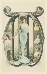 W: foto-retrato de mulher em uma cortina azul de Unbekannt