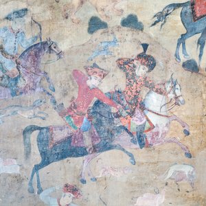 Pinturas murais no portal Qeysarieh, praça Naqsh-e Jahan Imam, Esfahan, Irão (fresco) de Unbekannter Künstler