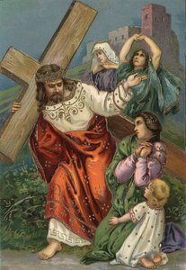 Via Sacra - via crucis - Estações da Cruz: oitava estação, Jesus encontra as mulheres de Jerusalém Cromolitografia Coleção particular de Unbekannt
