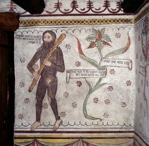 Homem Selvagem de Sacco (Homo Selvadego), fresco (século XV), Casa do Homem Selvagem (Uomo Selvatico), Sacco, Cosio Valtellina, Lombardia, Itália de Benjamin Baud