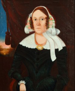 Mulher com touca de flores 1825 (óleo sobre tela) de Unbekannter Künstler