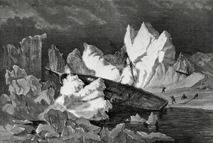 Naufrágio de Hansa esmagado pelo gelo, Outubro de 1869, Oceano Ártico, Segunda Expedição Polar Norte Alemã de William M. Timlin