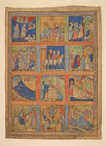 f. 1: Uma série de 24 miniaturas da Vida de Cristo; Sete recortes de manuscritos iluminados. Século XII-XV Sete recortes de manuscritos iluminados. século 12-15 século de Unbekannter Künstler