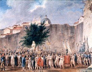 festa entre as ruínas da Bastilha, Paris, c. 1793 (aguarela) de Unbekannter Künstler