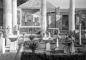 turistas a visitar as ruínas de Pompeia no início do século XX (desenho) de Unbekannter Künstler