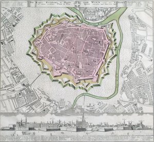Plano do centro da cidade de Viena com as fortificações e os subúrbios em primeiro lugar