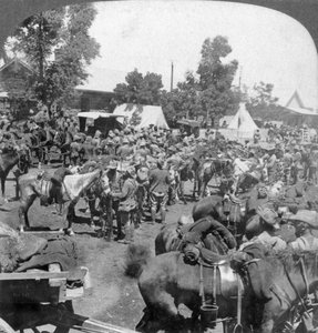 Chegada do general Cronje ao rio Modder como prisioneiro de guerra, África do Sul, Guerra dos Bôeres, 1901 de Underwood and Underwood