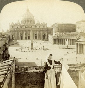 St Peters Square e Basílica e o Vaticano, Roma, Itália. de Underwood and Underwood