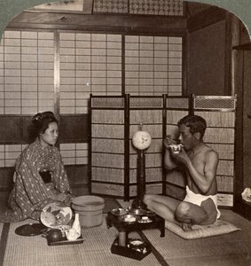 Jantar de verão em um hotel, Hiroshima, Japão, 1904 de Underwood and Underwood