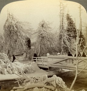 Cena do inverno, Luna Island, Niagara Falls, Nova Iorque, EUA. de Underwood and Underwood