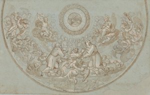 Projeto para uma abside com frades franciscanos e grupos de anjos de Unknown