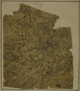 Fragmento: Guerreiros armados a cavalo lutando contra soldados de infantaria de Unknown