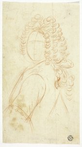 Esboço de meio comprimento de cavalheiro usando peruca de Unknown